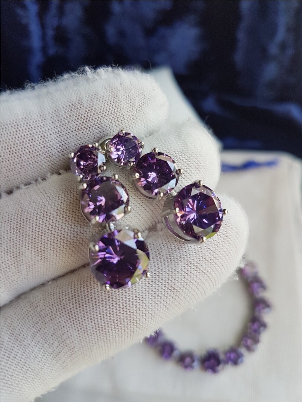 Swarovski Elements Platinum Plated Round Amethyst Purple Drop Earrings NEW